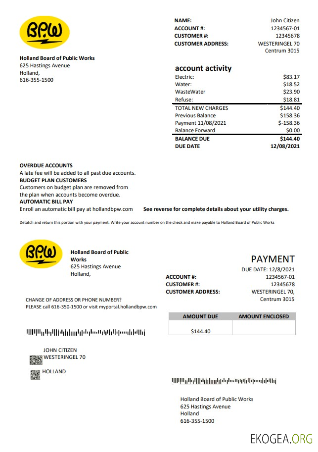 Netherlands BPW utility bill template in Word and PDF format